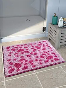 Athom Living Polyester, Polyester Blend Easy Home Designer Soft Anti Slip Bath Mat (Pink, Standard, 38X58 cm)