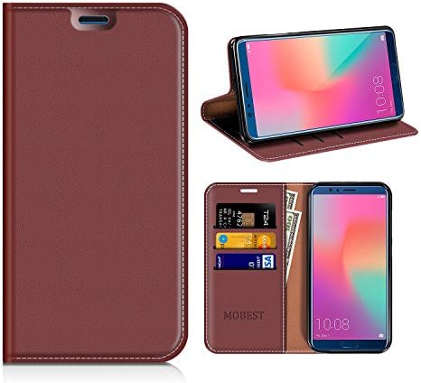 Honor View 10 Case, Mobest Honor View 10 Premium Leather Case, Honor View 10 Wallet Case, Flip Case Cover [Wallet Stand], Card Slots For Honor View 10 - Wine Red