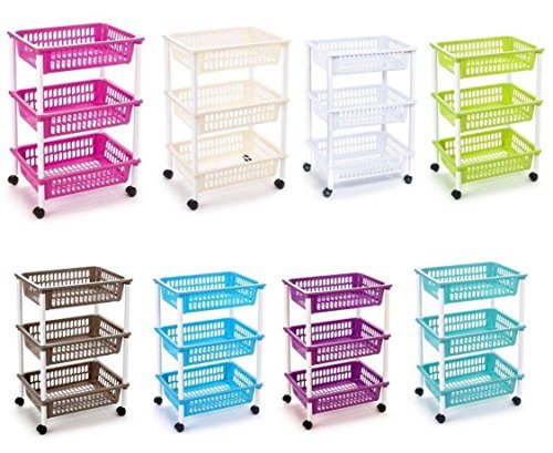 aucune plasticforte 3 Niveaux Rangement de Cuisine en Plastique Chariot à Légumes avec Roues en Marron - 54