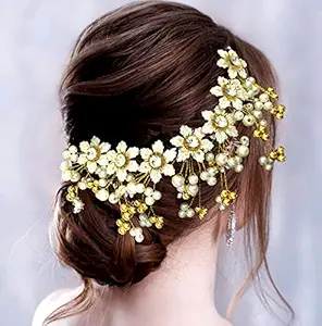 Hair Flare Hair Flare 2208 Hair Pin Accessories For Women Hair Pins For Wedding, Anniversary- Pack Of 1, White And Golden