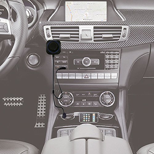 IKOS-Bluetooth-Car-Kit-41-Bluetooth-to-AUX-Music-Receiver-Audio-Radio-Adapter-with-35mm-Output-Jack-A2DP-Car-Stereo-AUX-Input-Microphone-Car-Handsfree-Calling-iPhone-Siri-Active-Volume-Control
