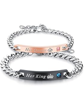 ein Paar Damen Herren Pärchen Armbänder , Edelstahl Panzerarmband mit Gravur 