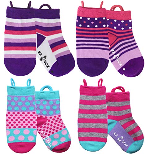 Ez Sox Medias para chicas, Pink & Purple Polkadots/Stripes, 3-5 años