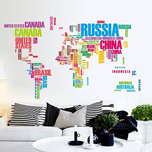 3d large English letter world map wall decal diy removable waterproof home background decorations art wall stickers colorful card letters vinyl wall murals decor geography sticker (colorful)