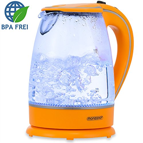 Wasserkocher 1,7 L orange  Teekessel Teekocher 2200 W LED Innenbeleuchtung 360° kabellos - 2