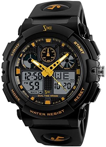 ZEMGE Mens Watch Analogue Digital 50M Waterproof Military Sport Big Face Dual Dial Business Casual Multifunction LCD Back Light Electronic Wrist Watches Shock Resistant Wristwatch ZS1070
