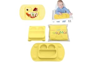 EasyMat Mini Portable Silicone Baby Suction Plate with Lid by EasyTots | Unique Design Converts to Snack Box | Silicone Placemat for Highchair Feeding & Baby Led Weaning | Fits Most High Chairs