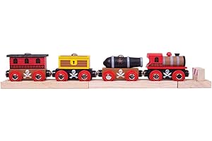 Bigjigs Rail Train Pirates | Train en Bois | Circuit Train Bois | Jouet Enfant | Jouet Éducatif | Cadeau Enfant | Jouet en Bois | Compatible avec Autre Marques de Train en Bois