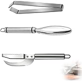 Professional Fish Spatula 304 Stainless Steel &ndash; Set of 3 Pieces, 3 in 1 with Tweezers for Removing Fish Scales and Thorns, Id