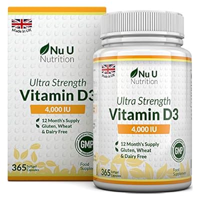 Vitamin D 4000 Iu | 365 Softgel Capsules Not Tablets - Full Year Supply | Easy To Swallow Quadruple Strength Vitamin D3 Supplement | Highly Bioavailable Cholecalciferol | Gluten & Dairy Free