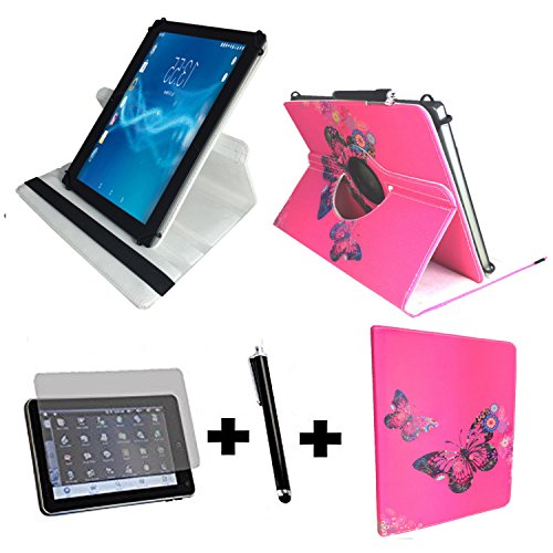3er Starter Set für Samsung Galaxy Tab A6 Tablet PC Tasche + Stylus Pen + Schutzfolie - 10.1 Zoll Schmetterling Pink 360_