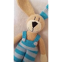 personalisierte gehäkelte Puppe in WAHLFARBEN - schönes Geschenk - Hase mit Latzhose oder Kleidchen - BIO - Baumwolle - handgemacht
