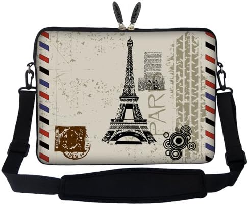15 15.6 Inch Laptop Carrying Sleeve Bag Case with Hidden Handle &amp; Adjustable Shoulder Strap - Paris Design