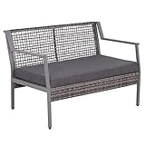 Outsunny 2er Gartenbank Polsterbank Sitzbank Gartensofa Loungesofa Polyrattan + Aluminium Grau 118 x 75 x 79 cm