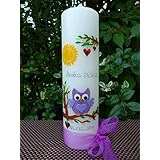 Taufkerze mit Eule - inkl. Beschriftung von Babyprince - handgearbeitete Wachsverzierungen - !!! keine Folie !!!