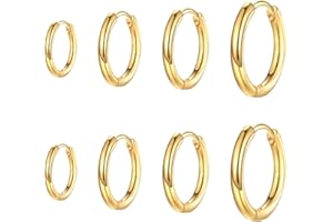 WHGHNCQ 4 Paia di orecchini a cerchio per uomini e donne, leggeri, acciaio inossidabile,cartilagine,cerchio, ipoallergenico,Orecchini Acciaio Inossidabile di Orecchini Cerchio Piccoli 8-14 mm(oro)