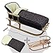 Produktbild BAMBINIWELT KOMBI-ANGEBOT Holz-Schlitten mit Rückenlehne & Zugseil + universaler Winterfußsack (108cm), auch geeignet für Babyschale, Kinderwagen, Buggy, aus Wolle (schwarz bunte Punkte)