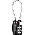 ZHEGE TSA Approved Luggage Locks, Travel Padlock, 3 Digit Combination Flexible Cable Padlock for Luggage, Suitcase, Backpack, Laptop Bag Zippers, Suitcase Locks Combination for Gym Lockers (Black)