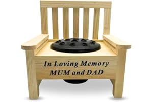 Yaldram Mini Wooden Memorial Bench with Black Plastic Insert Pot Fresh Artificial Flowers Graveside Ornament Bench with Flower Holder Heartfelt-Tribute (In Loving Memory MUM and DAD)