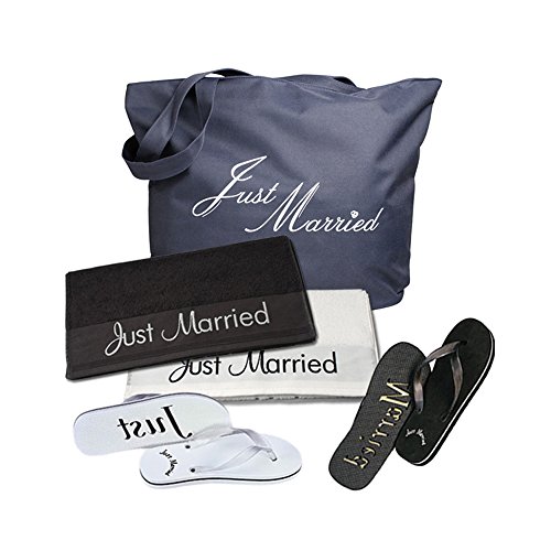 Honeymoon-Set "Strand" - Ein exklusives Hochzeitsgeschenk für Braut und Bräutigam, perfekt für die Flitterwochen, mit Aufschrift "Just Married"