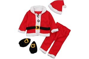 amropi Bébé Garçons Père Noël Ensembles Pantalons et Manteaux et Chapeau et Chaussettes 4 Pièces Chaud Tenues