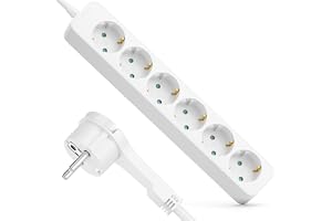 deleyCON 6-Fack Grenuttag med Plattkontakt - 1,4m Kabel - Ideal Bakom Möbler, Grenuttag Strömkabel Fördelare Förlängning Strö