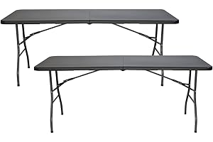 THINIA HOME Pack 2 Mesas Plegables Portátiles Rectangulares de 180 cm Mesa Multiusos: Camping, Eventos en Espacios Exteriores o Interiores | Mesa Resina y Patas Acero | 4-6 Personas