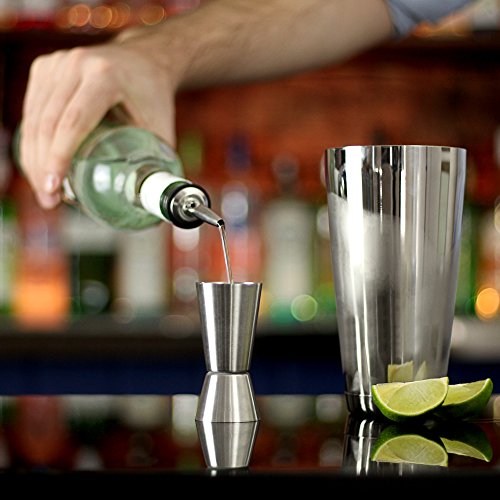 bar@drinkstuff Barkeeper-Set, Mixer und Glas, verdrehtem Mischlöffel, Ausgießer, Messbecher und 3 Sieben - 7