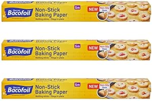 BBLISS 3 Pack Non Stick Baking Paper 38cm Wide x 5m Long | Ideal for Kitchen Use - Easy Cleanup & Hassle-Free Baking (Pack of 3)