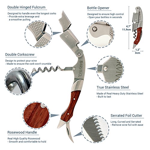 confronta il prezzo BARVIVO Cavatappi Professionale Apribottiglie Perfetto per stappare bottiglie di vino, birra, per Sommelier e Bartenders di tutto il mondo. Realizzato in acciaio inox e Legno di Rosa naturale. miglior prezzo