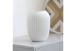 JUZAI Vase Blanc en Ceramique, Petit Vase à Fleurs Moderne Decoratif de Table - 20 cm, Blanche