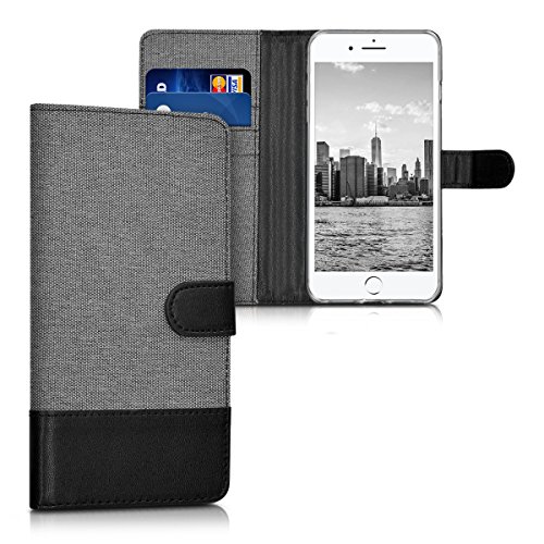kwmobile Funda para Apple iPhone 7 Plus   8 Plus - Carcasa de Tela y  Cuero sint  tico  - con Tapa y  Tarjetero   Gris Negro 
