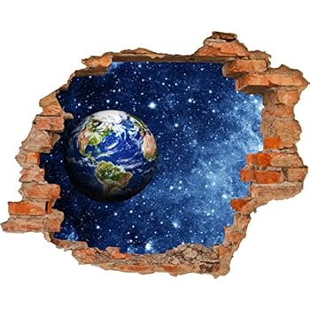 Fototapete 3D Bild Tapete Loch in der Wand Platz Kosmos Erde Globus
