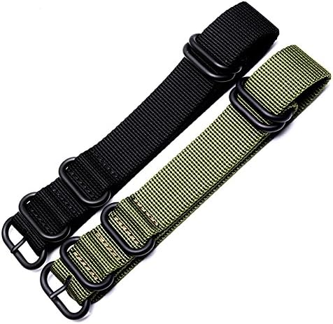 2 x Replacement Bracelet Premium Ballistic Nylon ZULU Nylon Diver Army Green Black 20 mm Watch Strap 22 mm, 20mm