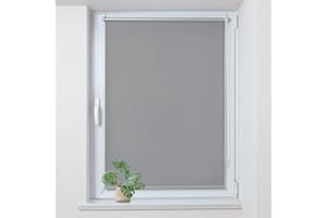 Allesin Store Enrouleur Occultant Thermique sans Perçage, Rideau Opaque Isolant, Montage Simple pour Fenêtre ou Porte, 120l x 120L cm, Largeur du Tissu 116 cm, Gris Clair