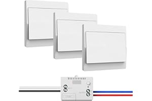 PUISENO Juego de interruptores de luz inalámbricos de 230 V, no requiere pilas, interruptor de pared impermeable, controla tu lámpara hasta 200 m de distancia (1 receptor y 3 paneles de conmutación)
