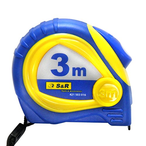 S&R Bandmaß 3,0m x 16mm, Magnet Hacken, Nylon-Polymer beschichtetes Band, schlagfestes Gehäuse, gummiert, Autolock, MAGNETO Serie - 5