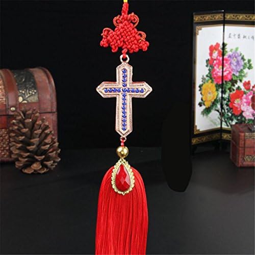 Car SUV Rearview Mirror Pendant Crafts Hanging Decoration For Vehicle Truck Home Office, Chinese Knot + Christ Cross
