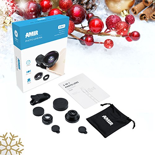 AMIR Lenti Smartphone 3 in 1 Clip-on Lenti Fisheye, 10x Obiettivo Macro, 0.4x 140Â° Lenti Grandangolo, per iPhone 7, iPhone 6s, 6s Plus, iPhone6, 6 Plus, Samsung e Altri Smartphone