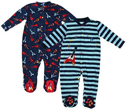 Boys Baby Toddler Guitar Pack of 2 Fleece Sleepsuits Blue sizes from Newborn to 3 Years