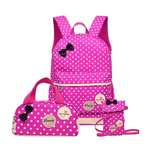 Moonwind Polka Dot 3pcs Kids Book Bag School Backpack Handbag Purse Girls Teen (Rose)
