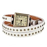DISTRESSED Vintage Leder Armbanduhr Damenuhr verschiedene Designs Nieten weiss eckig