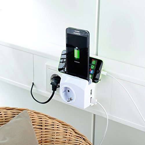 revolt Mehrfachstecker: 4in1-Steckdose, 2x USB, 1x Micro-USB, Smartphone-Ablage, 2,1 A, 10,5 W (Steckdosenadapter)
