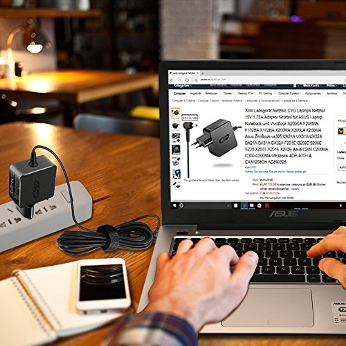 CYD 65W 19V 3.42A PowerFast PowerSupply-Ladegerät-Notebook-Netzteil-Adapter-Charger für Asus Zenbook Vivobook Eee Box AD883J20 AD883220 ASUS G1 G2 L3 L5 L8 S5 U3 U5 U6 W3 W7 Z3 Z7 Z9 ASUS RT-AC88U RT-AC87U RT-AC3200 RT-AC3100 Router R8500 100NAS Nighthawk X8 AC5300 Tri-Band Wi-Fi PA-1650-01 VivoBook S300 S400 S500 S550 N17908 N193 V85 A6j A6t F3jc F5n LiteOn PA-1650 PA-1750, 8.2 Feet(2.5m) Laptop Netzteil Ladegerät Kabel für Asus VivoBook - 7