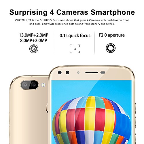 Handy ohne Vertrag, Oukitel U22 5.5 Zoll Smartphone (GroÃŸe Batterie 2700mAh, Android 7.0, 2GB +16GB Interner Speicher, 13MP + 8MP) Handy mit 2 Simkarten GPS Bluetooth WIFI-Gold