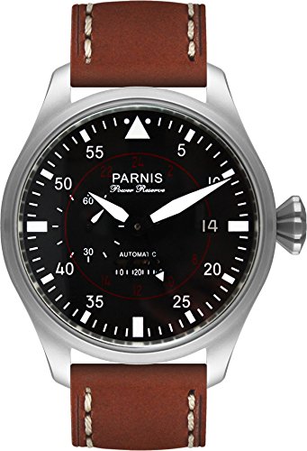 PARNIS Automatikuhr Modell 2107, Fliegeruhr, massiv Edelstahl, Lederarmband, SeaGull Markenuhrwerk PARNIS Automatikuhr Modell 2107, Fliegeruhr, massiv Edelstahl, Lederarmband, SeaGull Markenuhrwerk