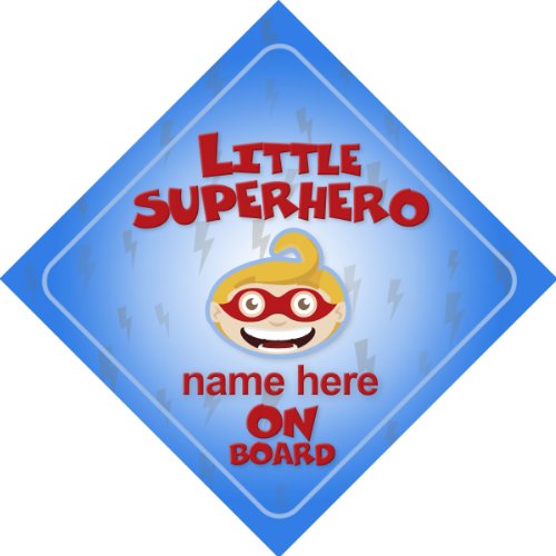 Little Superhero Blue On Board Personalised Car Sign New Baby / Child Gift / Present