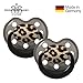 Produktbild ROCK STAR BABY® by Tico Torres Schnuller 2er Set inkl. Schutzkappen - Silikon Nuckel Größe 1, von 0-6 Monate, kiefergerechter Beruhigungssauger für Babys - Leopard, schwarz