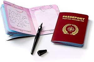 LES MOTS SONT DES CADEAUX Las palabras son regalos Pasaporte para una nueva vida/cambio de vida (mutación, reconversión, salida) - regalo tarro inicial - libro de visitas hombre/mujer Burdeos