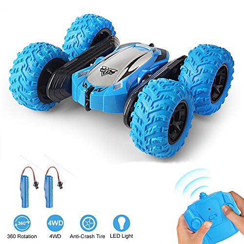 Stunt Coche Teledirigido Anfibio Coche de Control Remoto 2.4GHz Stunt RC Juguetes Radio Control Remoto de Coche Carrera Rotación 360° Doble Lado Flexibles para Niños/Adultos Baterías Incluidas